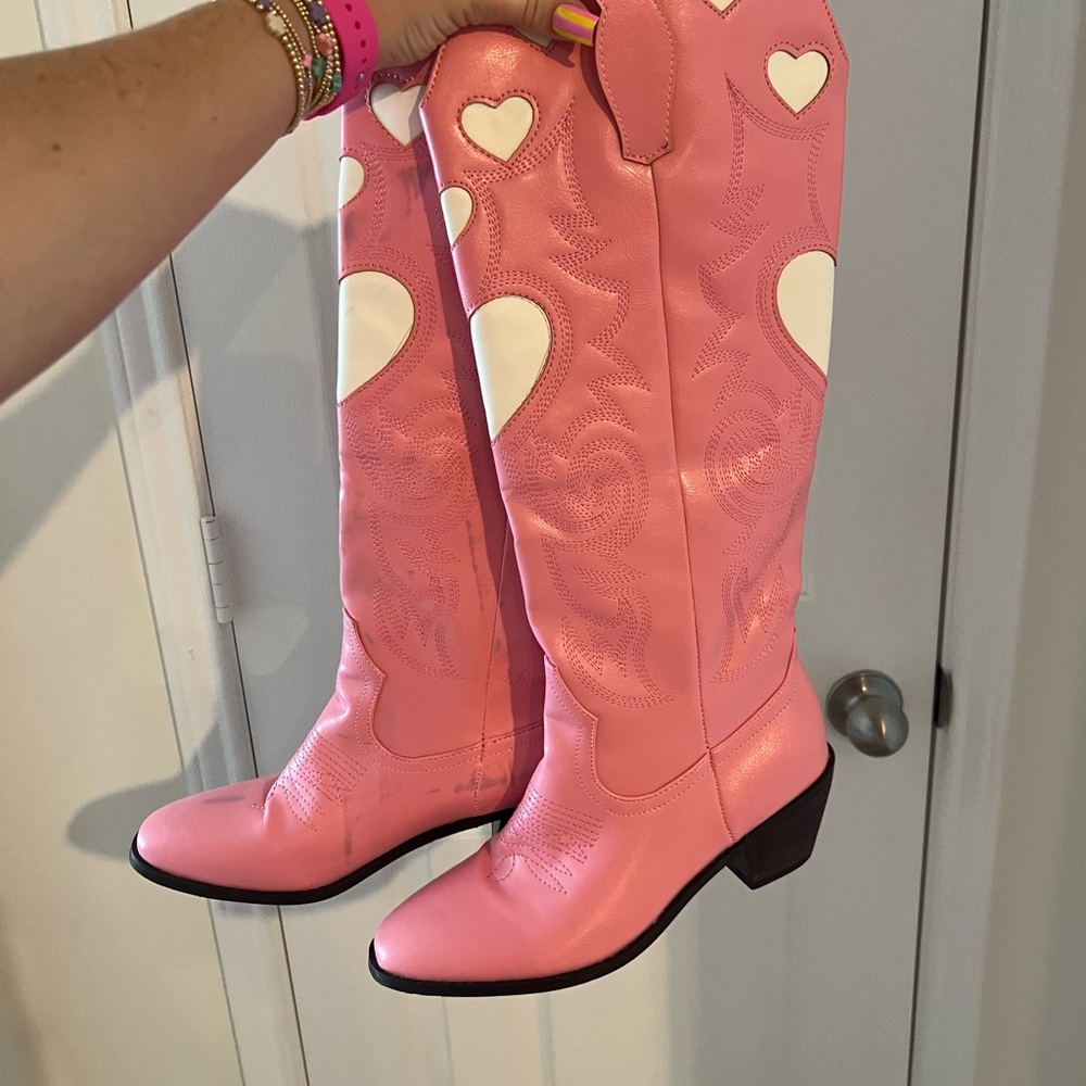 Pink Heart Embellished Women's Cowboy Boots
